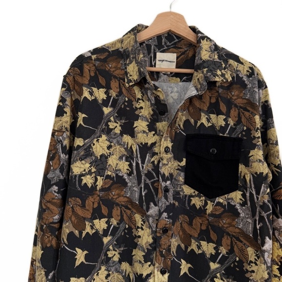 American Eagle Shacket Shirt Jacket Men’s Large Camo Button Down Brown Black - Picture 3 of 7